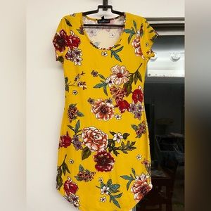 Derek Heart Mustard Yellow Floral Form Fitting Bodycon Dress